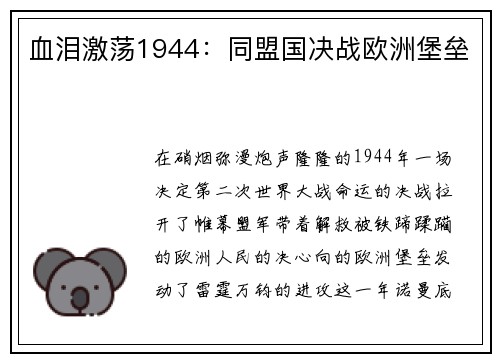 血泪激荡1944：同盟国决战欧洲堡垒